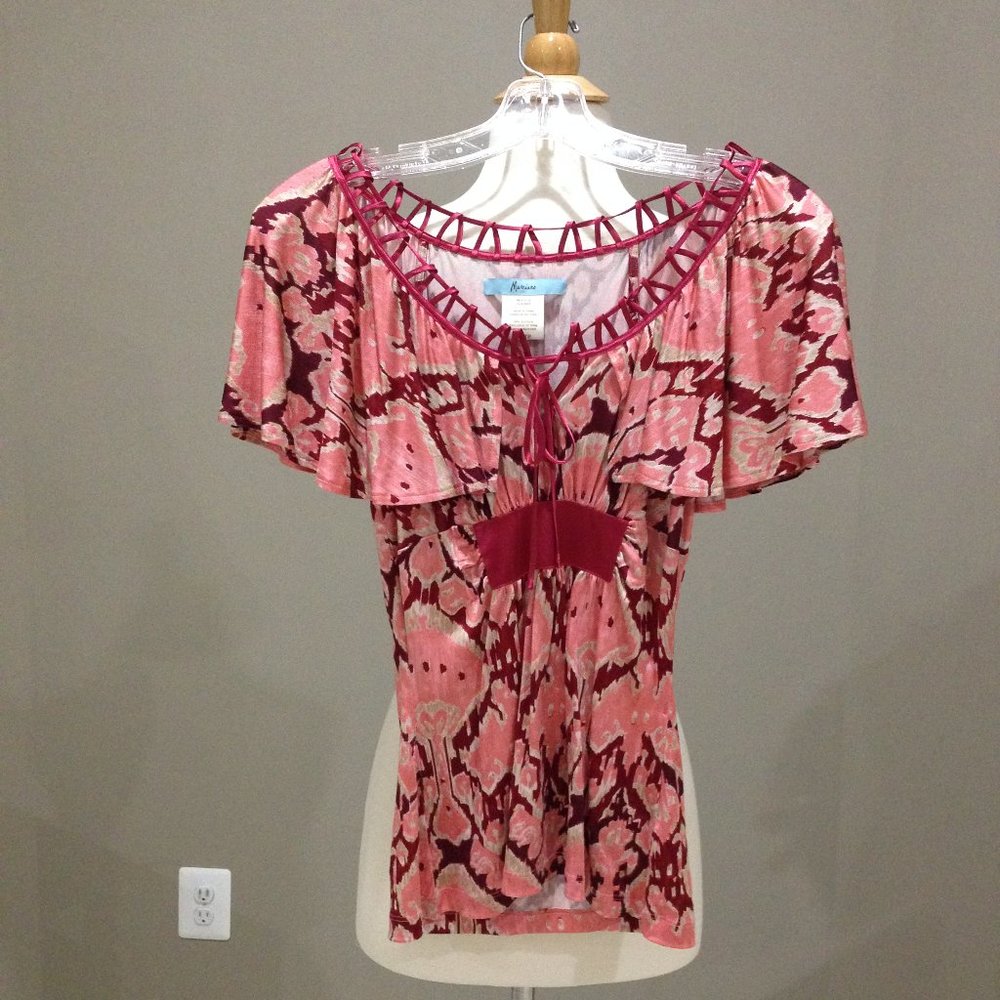 New Marciano silk flutter sleeve top with cinched waist
